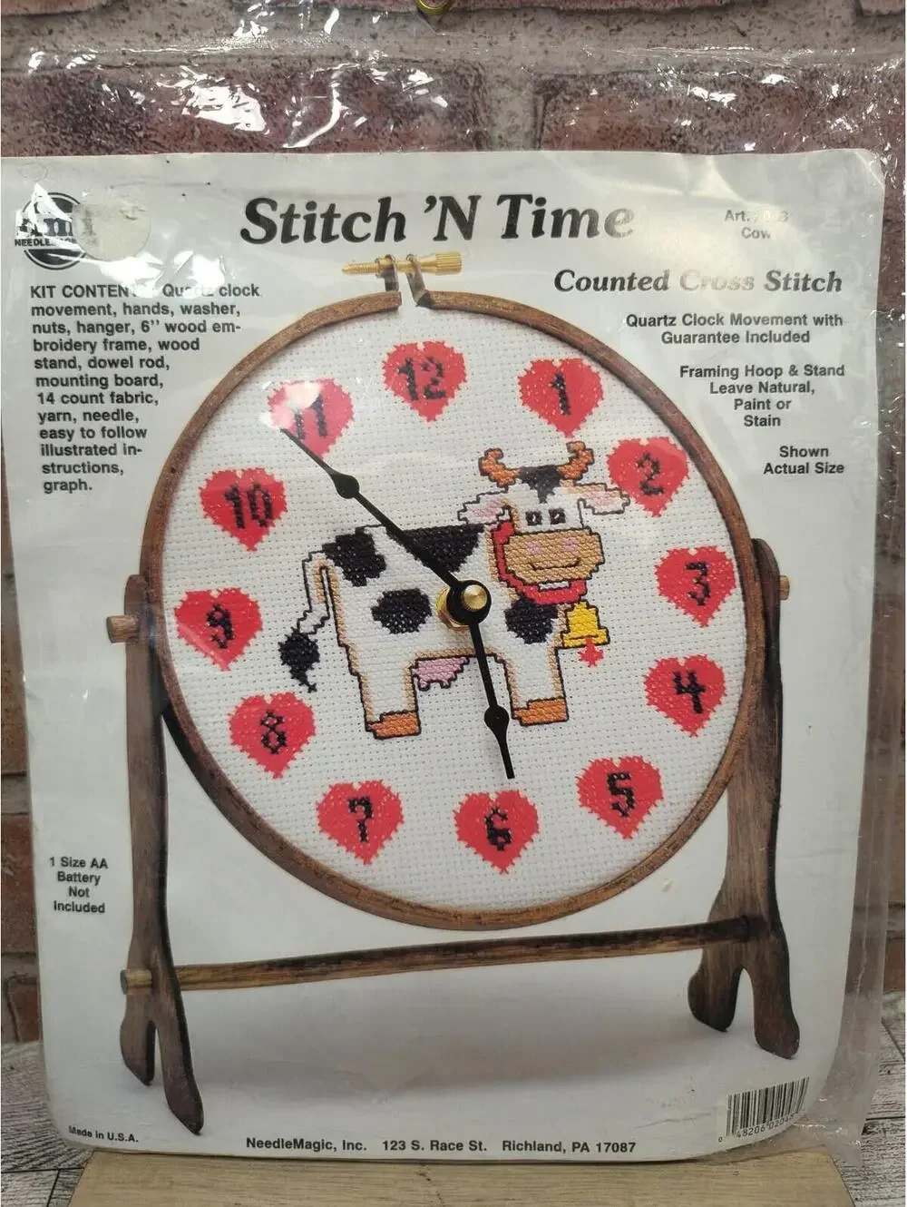 Needle Magic Stitch N Time Cross Stitch Cow Clock Kit Hoop Stand New Sealed